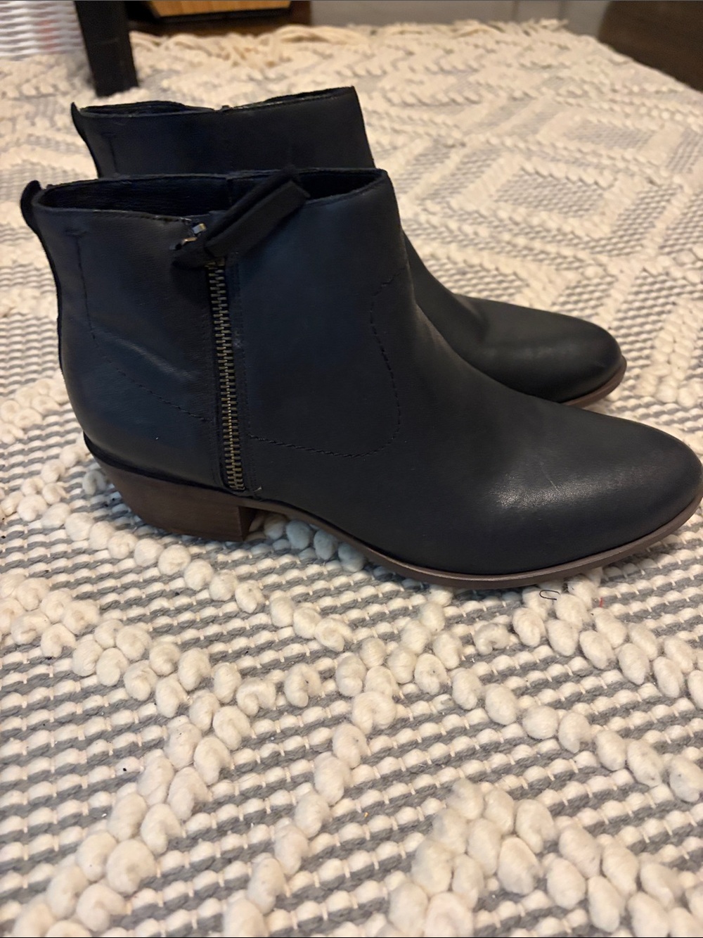 Lucky Brand Black Leather Ankle Booties with Side Zip